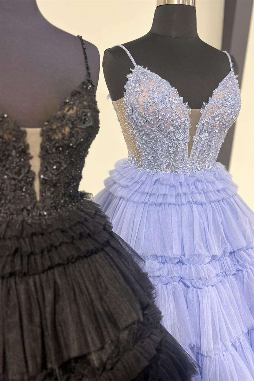 Long Prom Dress With Layered, Princess Appliques Beading Party Dresses GP567