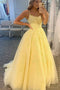 Daffodil Tulle Long Prom Dresses, Floral Appliques Formal Evening Dress GP148