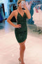 Dark Green Sequined Homecoming Dress, Spaghetti Straps Tight Party Gown GM404