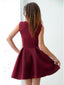 Burgundy Homecoming Dress A-Line V-neck Pleated Satin Short Prom Dress MP1094