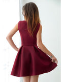 burgundy homecoming dress a line v neck pleated satin short prom dress