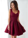 burgundy homecoming dress a line v neck pleated satin short prom dress