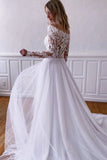 elegant lace long sleeves white tulle boho beach wedding dress