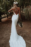 spaghetti straps mermaid beach wedding dress simple backless bridal dress