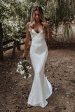 spaghetti straps mermaid beach wedding dress simple backless bridal dress