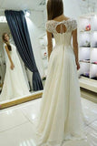 elegant a line bateau cap sleeves lace chiffon wedding dress pw249