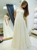 elegant a line bateau cap sleeves lace chiffon wedding dress pw249