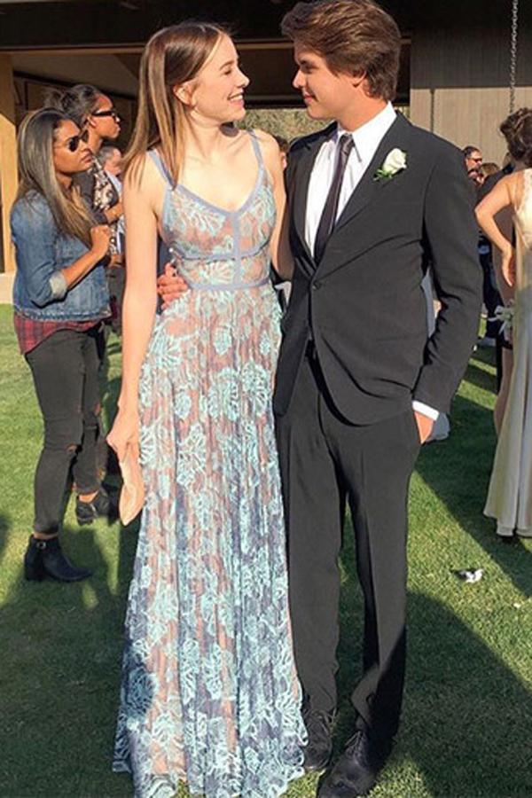 elegant blue lace prom dresses spaghetti straps backless party dress mp822