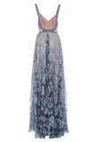 elegant blue lace prom dresses spaghetti straps backless party dress mp822