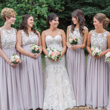 elegant jewel lace chiffon open back long bridesmaid dresses pb167