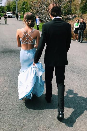 elegant light blue mermaid backless prom dress with beading