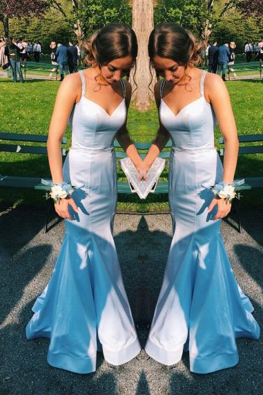 elegant light blue mermaid backless prom dress with beading mp886