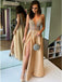 elegant long prom dress v neck evening party dress with split