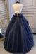 elegant navy blue long prom dress halter floral appliques backless ball gown