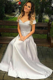 elegant off shoulder satin long bridesmaid dresses with split pb139