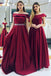 elegant off the shoulder beaded waist satin burgundy bridesmaid dresses