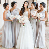 elegant pale gray one shoulder a line chiffon bridesmaid dresses