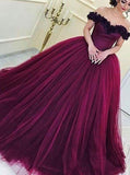 elegant grape tulle off the shoulder prom dress ball gown quinceanera dress mp909