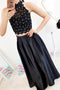 Elegant Two Piece Black Lace Prom Dress High Neck with Beading MP722