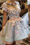 3D Flowers Embroidery Ruffles Lace Short Homecoming Dresses, GM412