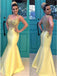 exquisite yellow mermaid beading bodice satin prom dress