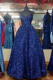 Stunning A-Line Long Plus Size Prom Dresses Sequins Formal Dress GP290