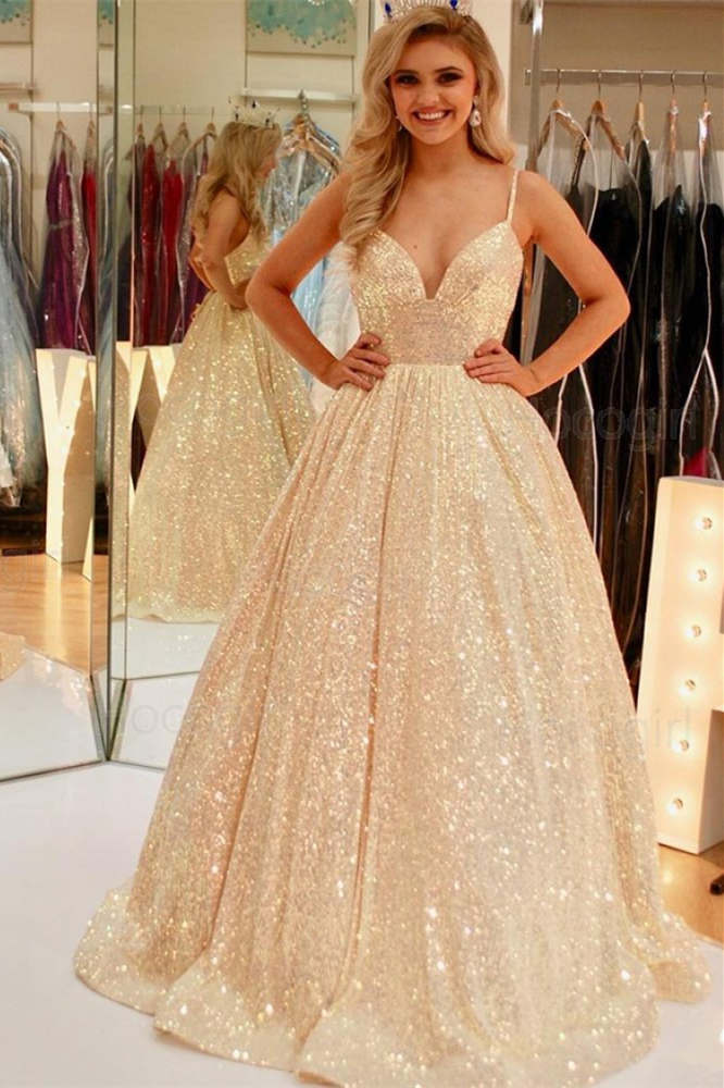 Stunning A-Line Long Plus Size Prom Dresses Sequins Formal Dress GP290