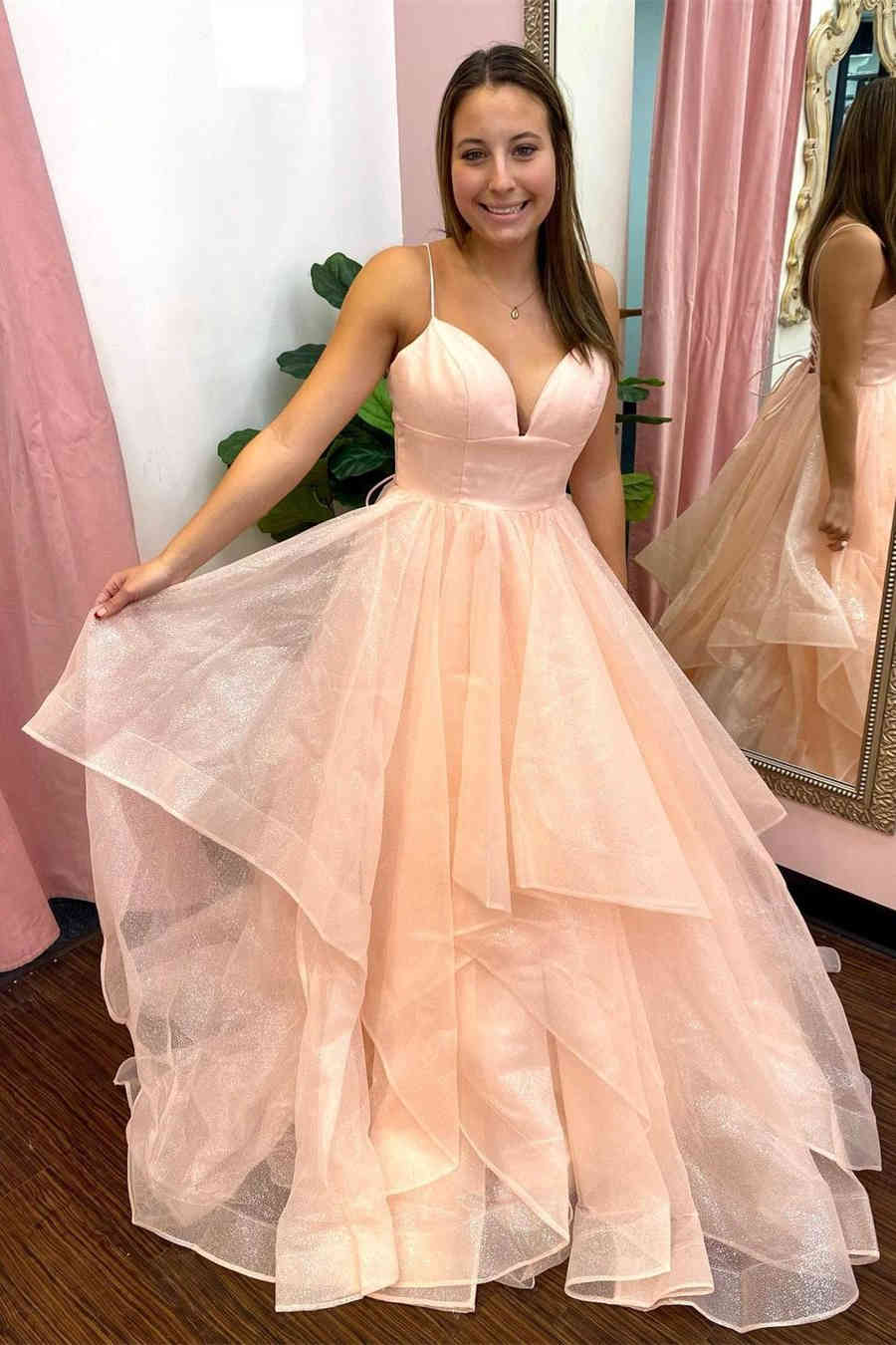 Princess Pink Sweet 16 Dresses Pink Tiered Tulle Formal Dress