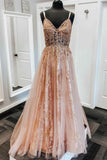 A-Line Straps Blush Pink Tulle Prom Dress with Sparkly Sequin GP268