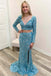 two piece tiffany blue mermaid sparkly prom dress with long sleeves