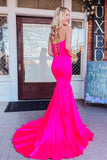 sweetheart hot pink satin mermaid prom dress simple formal gown
