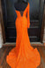 orange long sleeve sequined mermaid prom dress with slit