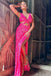 v neck cut out hot pink sequined prom dress with slit backless evening gown