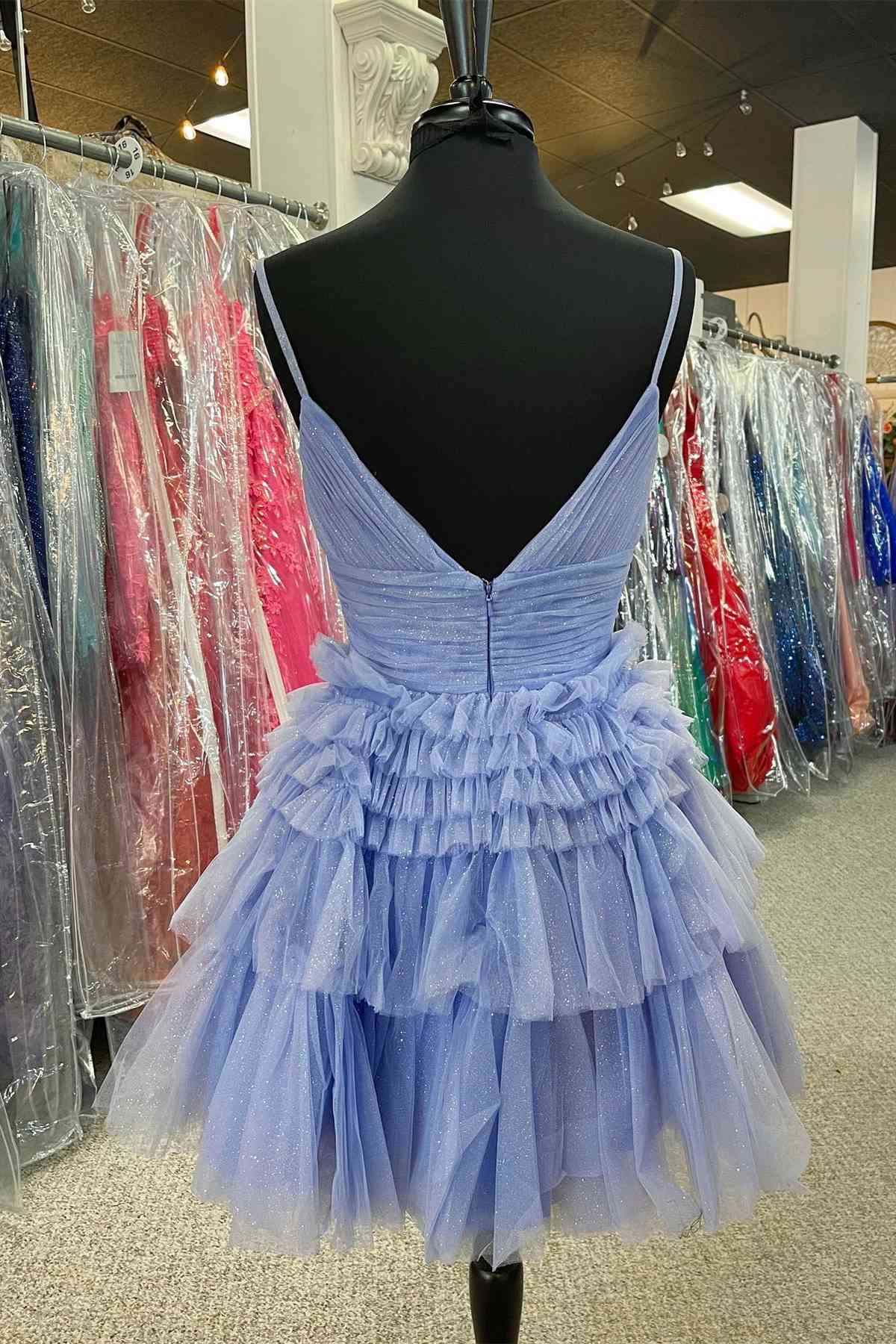 Shiny Princess Tiered Tulle Short Homecoming Dresses, Cute Sweet 16 Dresses GM599