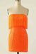 fitted strapless orange sequins homecoming dress with tassel