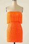 Fitted Strapless Orange Sequins Homecoming Dress with Tassel GM679