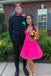 new short a line v neck hot pink tulle homecoming dresses