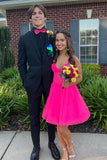New Short A-Line V-Neck Hot Pink Tulle Homecoming Dresses GM638