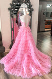 Strapless Pink Layered Tulle Long Formal Dress with Sequins GP535