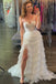 spaghetti straps ivory layered tulle prom dress with bead princess formal gown
