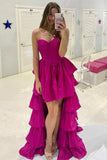 Sweetheart Fuchsia Tiered Hi-Low Prom Dresses, Long Party Dress GP543