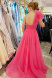 Princess One Shoulder Ruffled Tulle Prom Dresses Slit Long Formal Gown GP551