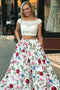 Floral Printed Two Piece Prom Dress Cap Sleeves with Pockets MP723