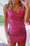 fuchsia sequin bodycon party dress tight sparkly homecoming dress