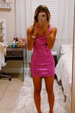 fuchsia sequin bodycon party dress tight sparkly homecoming dress