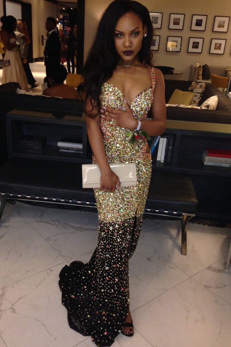 glitter mermaid sequined gold ombre prom party dress with split mp790
