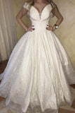glitter off the shoulder princess ball gown wedding dress pw242