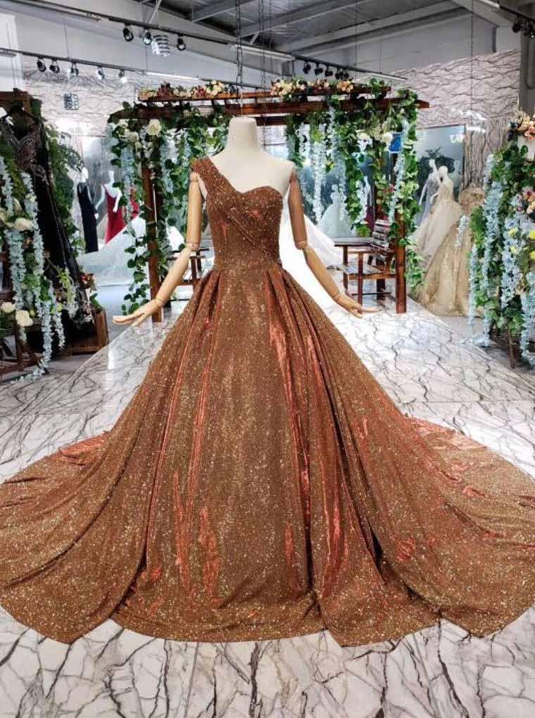 glitter sequins one shoulder evening dress beaded quinceanera dress