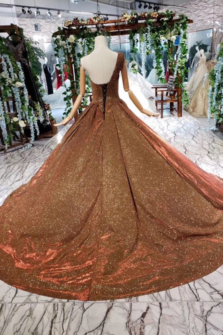 Glitter Sequins One Shoulder Evening Dress Beaded Quinceanera Dress MP340