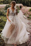 gorgeous a line v neck rustic wedding dresses with lace appliques